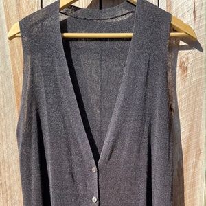 EILEEN FISHER long-length linen v-neck vest - grey (medium)